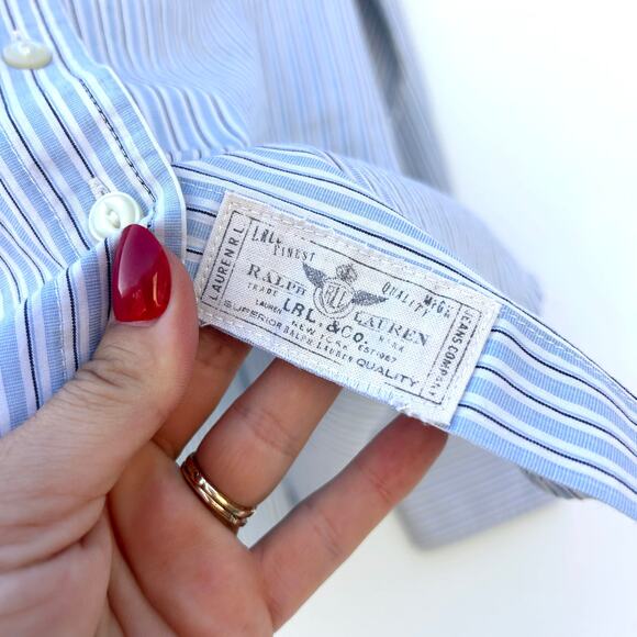 Ralph Lauren Y2K LRL Striped Button Down Western Shirt Blue Medium Cotton Preppy - Picture 2 of 8